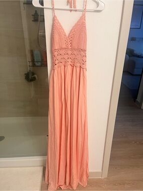 Peach Crochet Bodice Maxi Dress - Women